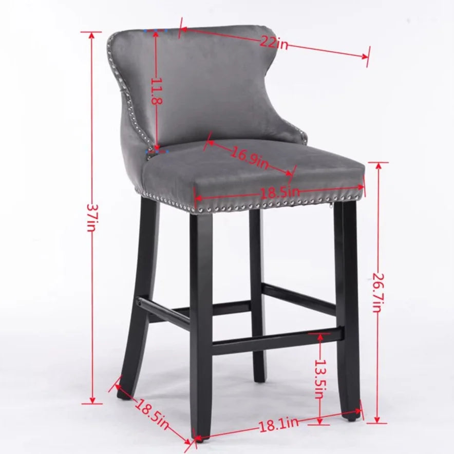Black Velvet Button Tufted Bar Chairs with Wood Legs, Set of 2 I420108
