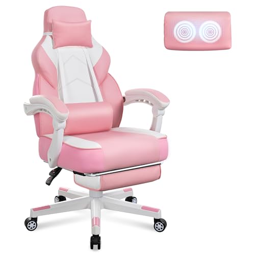 Gaming Chair with Footrest and Massage Lumbar Support D6173