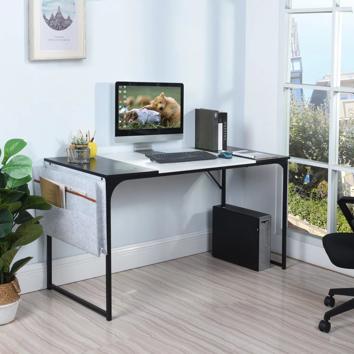 Computer Desk 55 inch with Storage Bag Black Metal Frame F45335