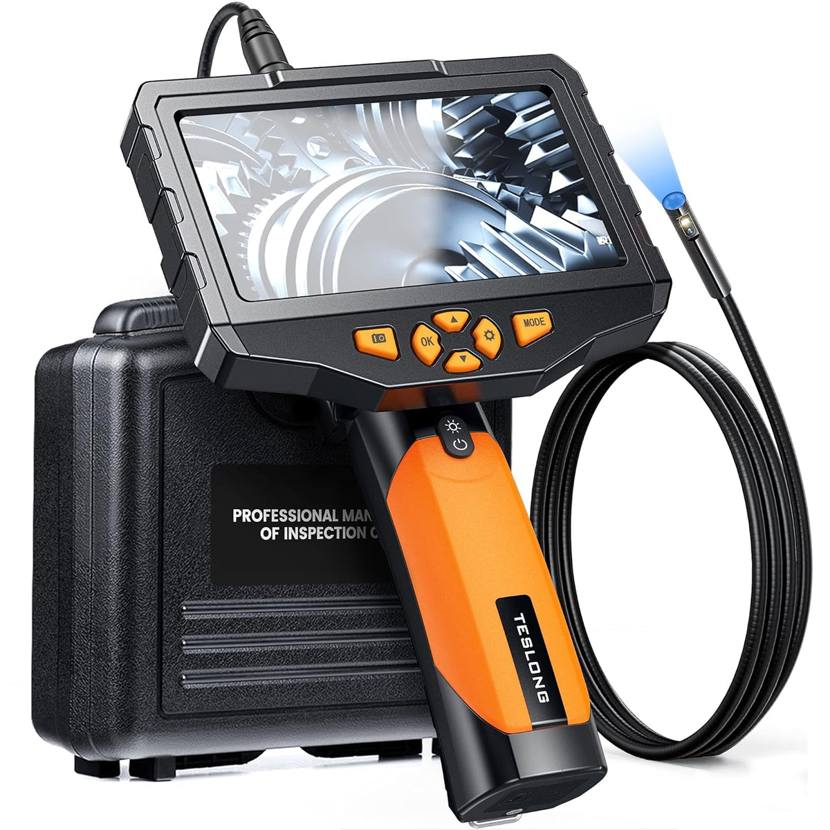 Dual Lens Inspection Camera with Light, 5 IPS Screen, 16.4ft Flexible Probe L982