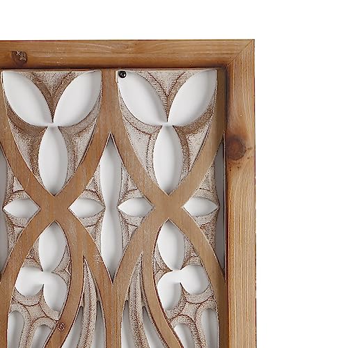 Carved Wood Wall Art Decor, Floral Design Panel, 33.1 x 14.6 inches (2 Panels) J4988