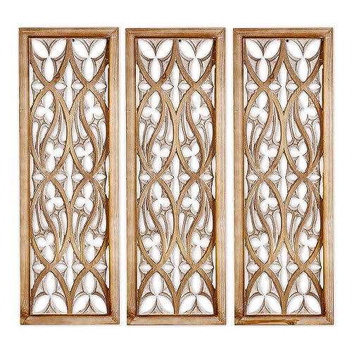Carved Wood Wall Art Decor, Floral Design Panel, 33.1 x 14.6 inches (2 Panels) J4988