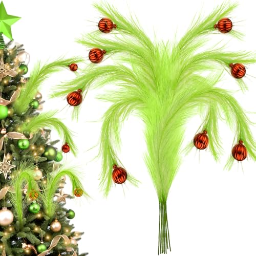 8Pcs Lime Green Fluffy Curly Christmas Tree Picks Decorations with Red Ball V21474