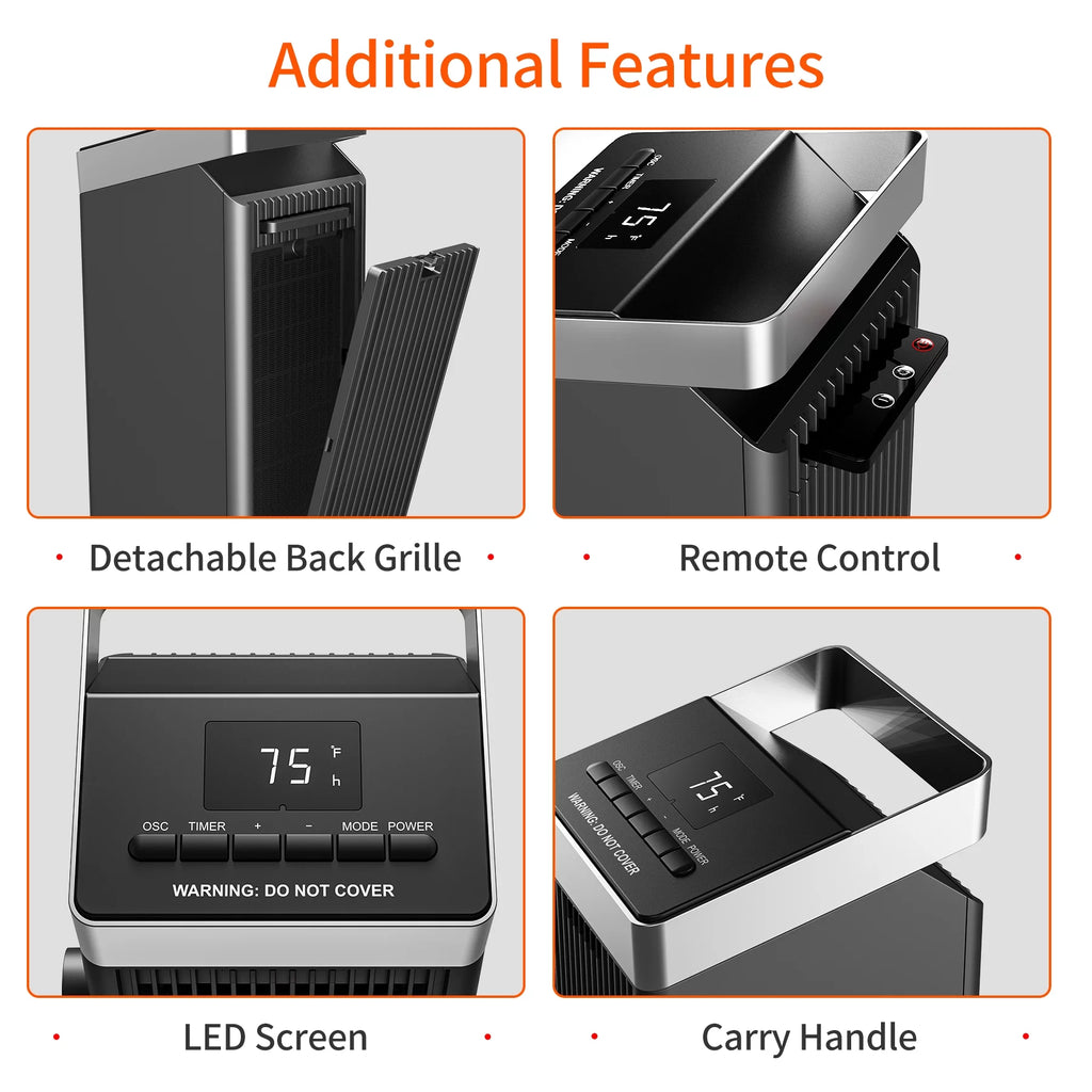 1500W Ceramic Heater with Thermostat and Remote Control U3448