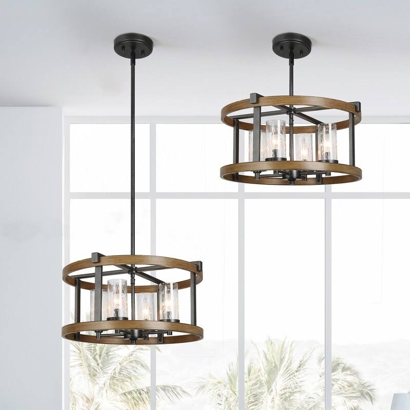 4-Light Wagon Wheel Chandelier Seeded Glass U76184