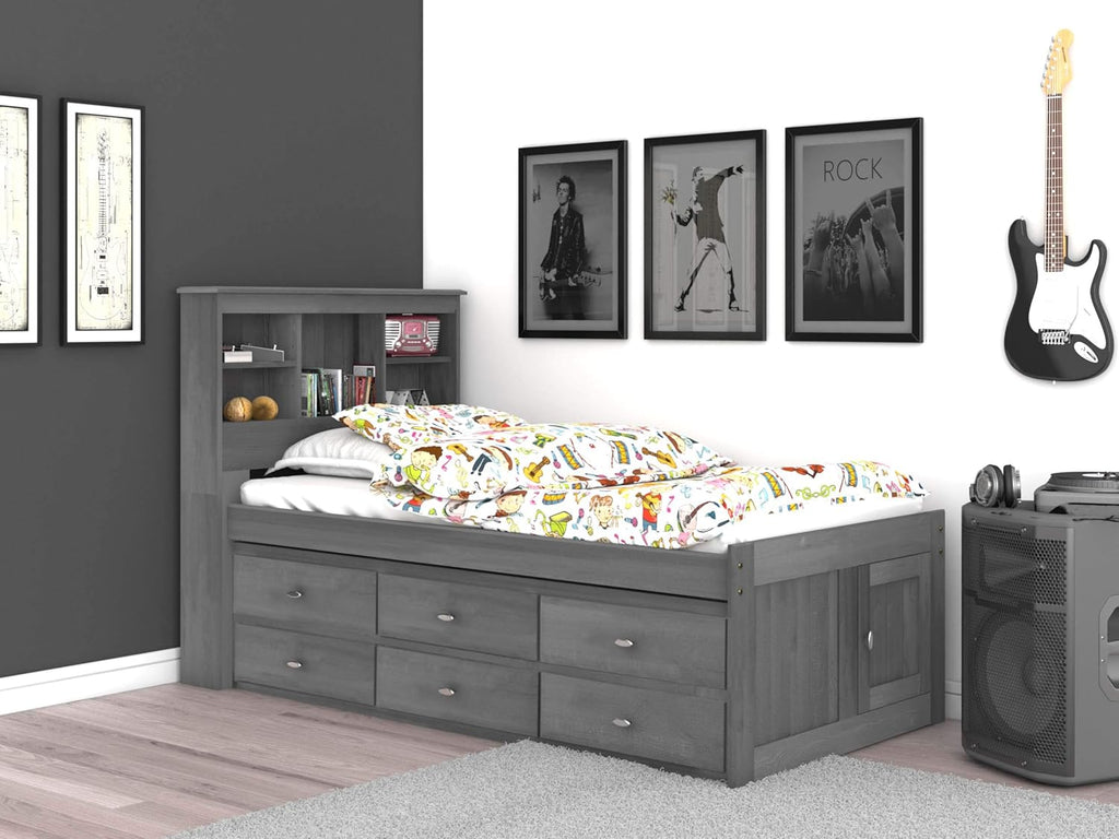 Charcoal Twin Bookcase Bed with 6 Drawers J94303