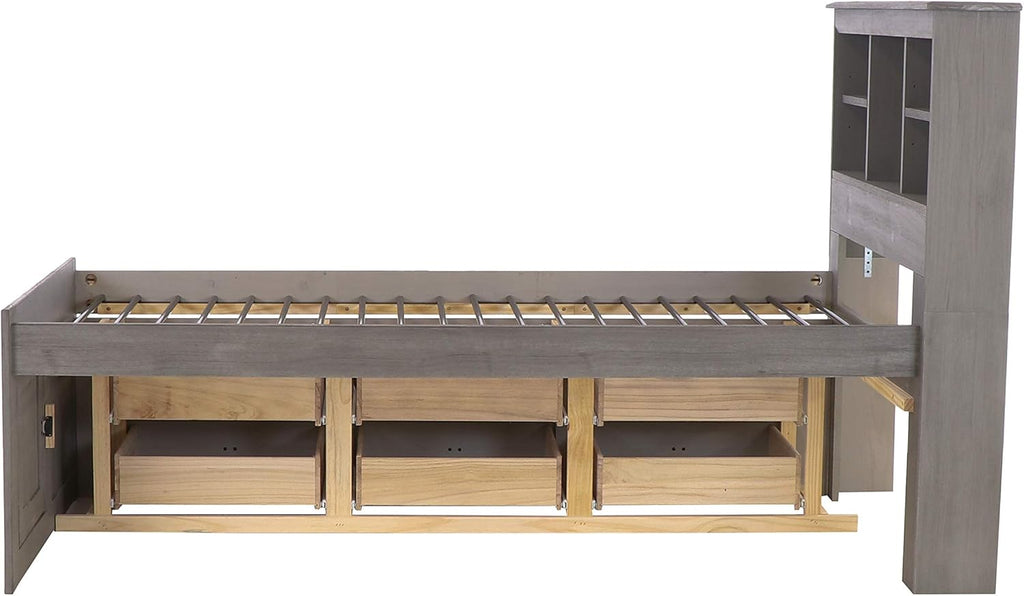 Charcoal Twin Bookcase Bed with 6 Drawers J94303