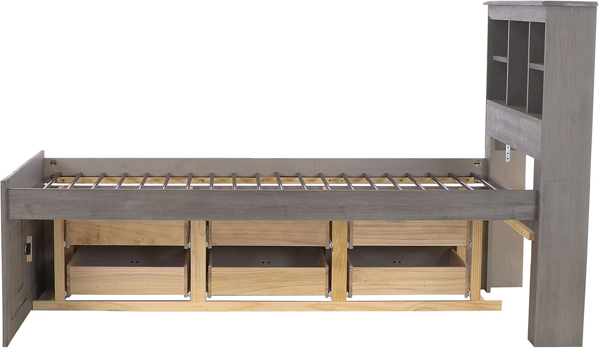 Charcoal Twin Bookcase Bed with 6 Drawers J94303