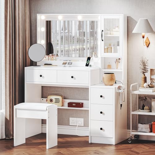 White Vanity Table with Drawer Dresser, 5 Drawers B88158