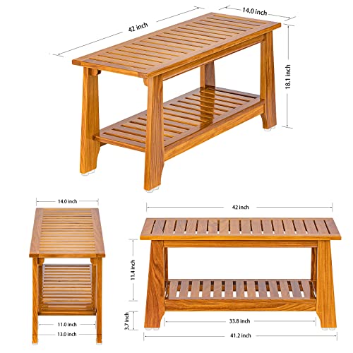 Teak Shower Bench with Shelf L925378