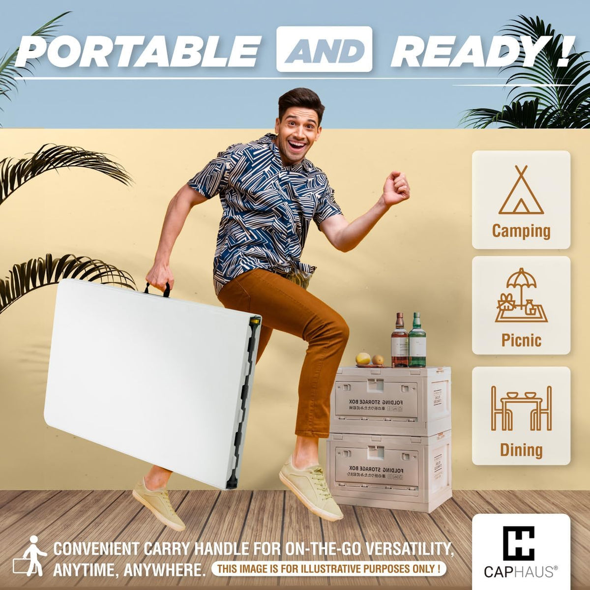 White 47.2 in Folding Table with Carrying Handle B493