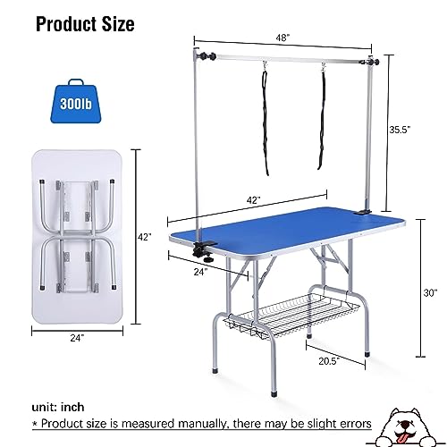 42-inch Foldable Height Adjustable Dog Grooming Table with Arm Noose and Mesh Tray Y977435
