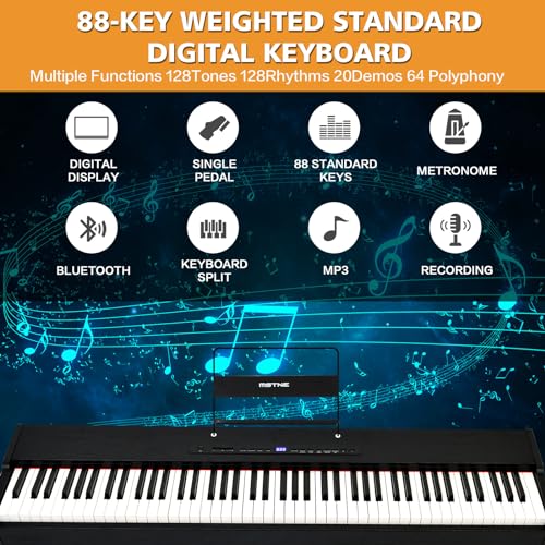 88 Key Weighted Keyboard with Hammer Action, 2x30W Speakers, Adjustable Stand, Carrying Case, Sustain Pedal, Headphone, Black X304889