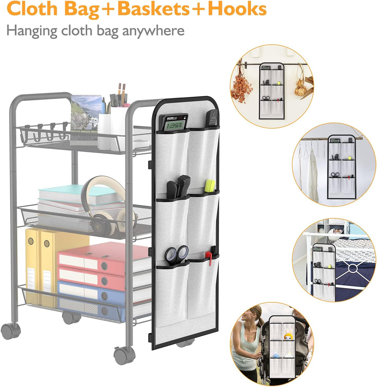 3-Tier Rolling Utility Cart with Storage Bag L69730