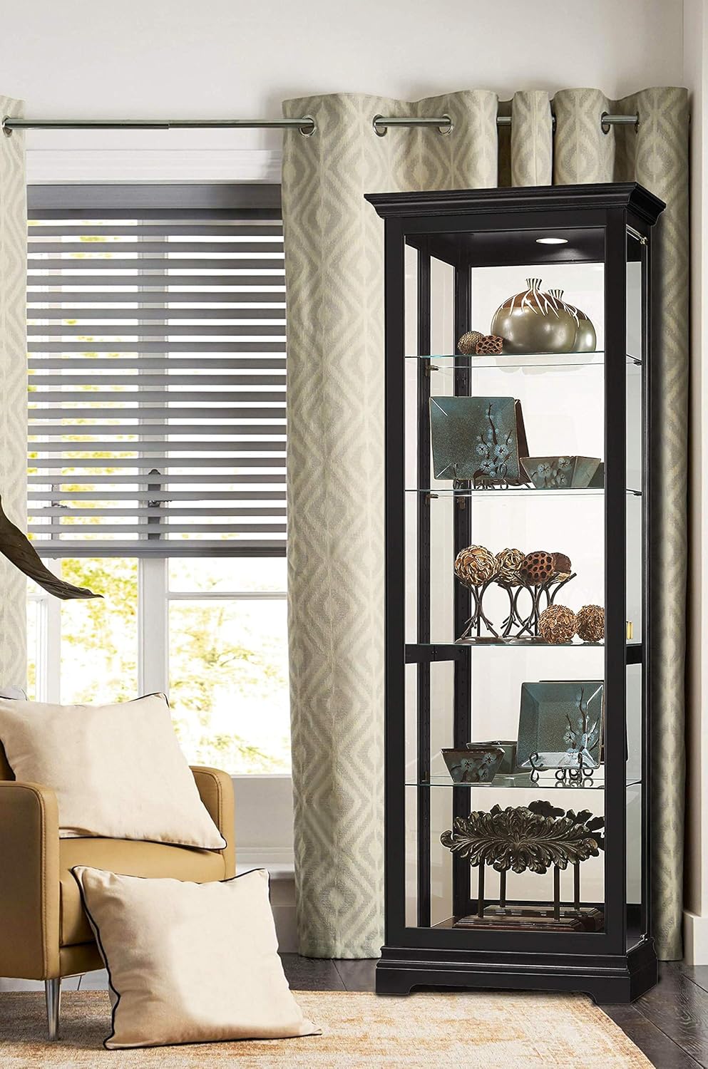 Black Satin Curio Cabinet with Four Glass Shelves X63125