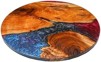 Resin Epoxy Round Top Table, Solid Wood & Epoxy Resin, Live Edge (16.5" Tall, 18 x 18 Inches) F651