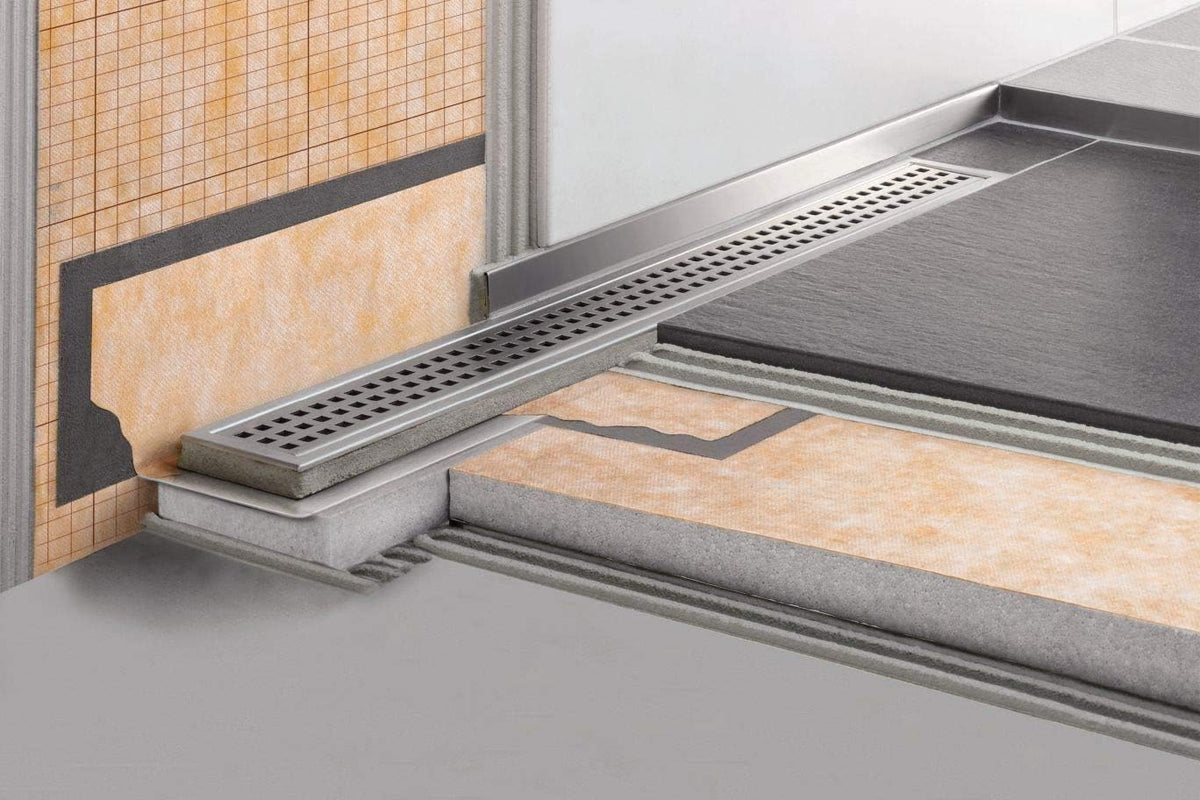 36 x 55 Inch Shower Kit with Offset Drain Outlet and Linear Channel Body with Tileable Grate O4301