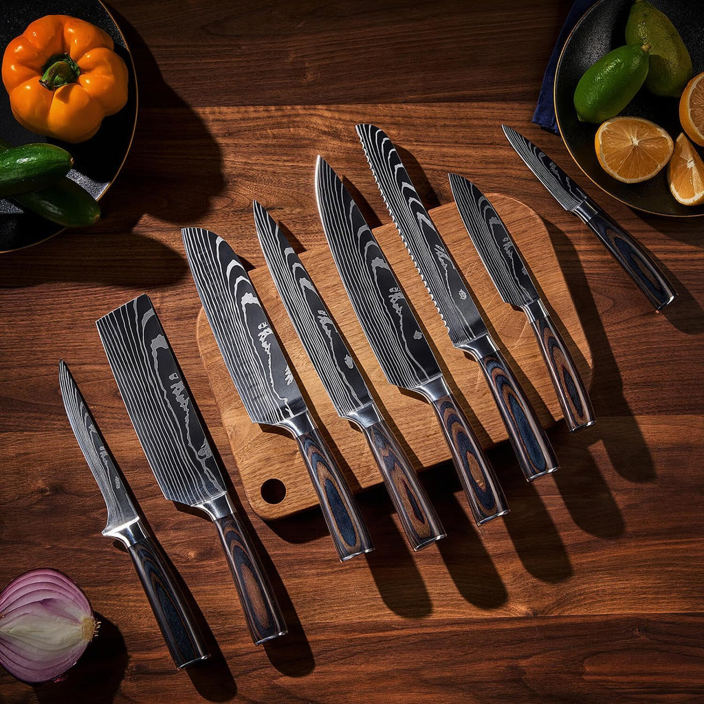 8-piece Japanese Kitchen Knife Set with Damascus Pattern G209