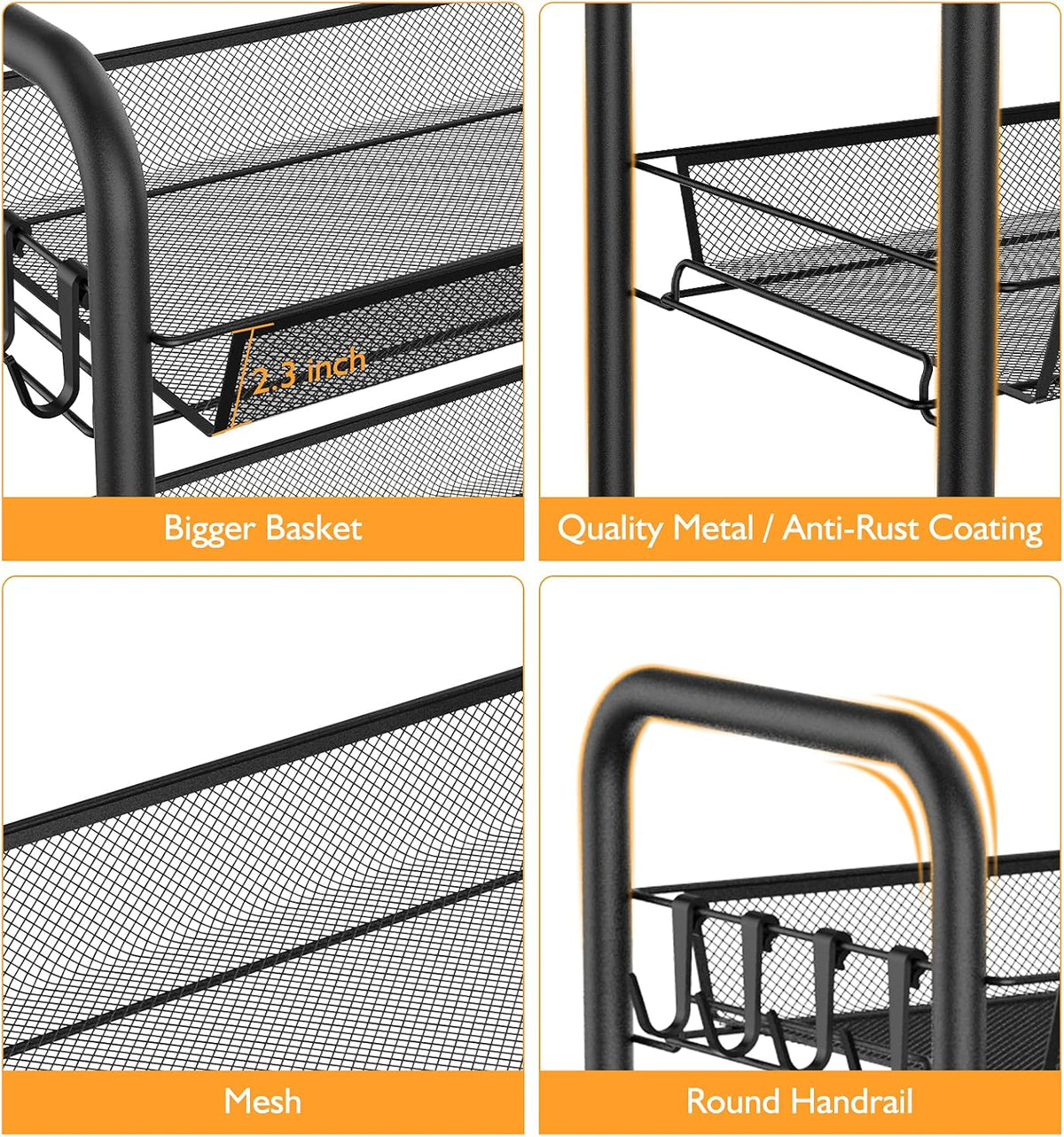 3-Tier Rolling Utility Cart with Storage Bag L69730