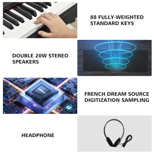 88 Key Weighted Keyboard with Hammer Action, 2x30W Speakers, Adjustable Stand, Carrying Case, Sustain Pedal, Headphone, Black X304889