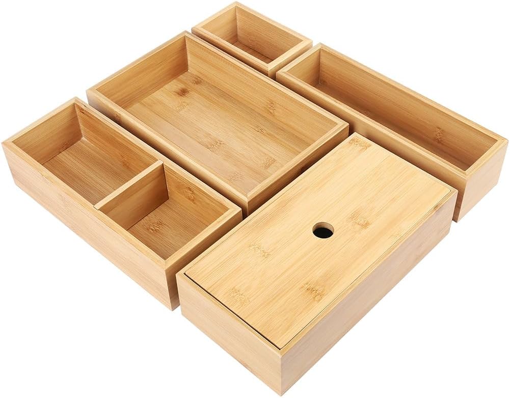 5 Pcs Bamboo Drawer Organizer Set X794068