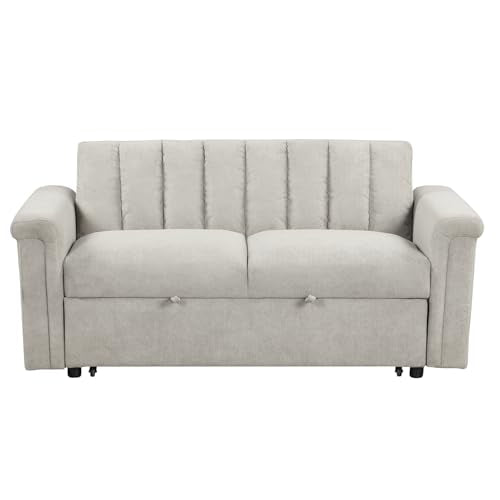 Gray Convertible Sofa Bed with Adjustable Backrest H5912