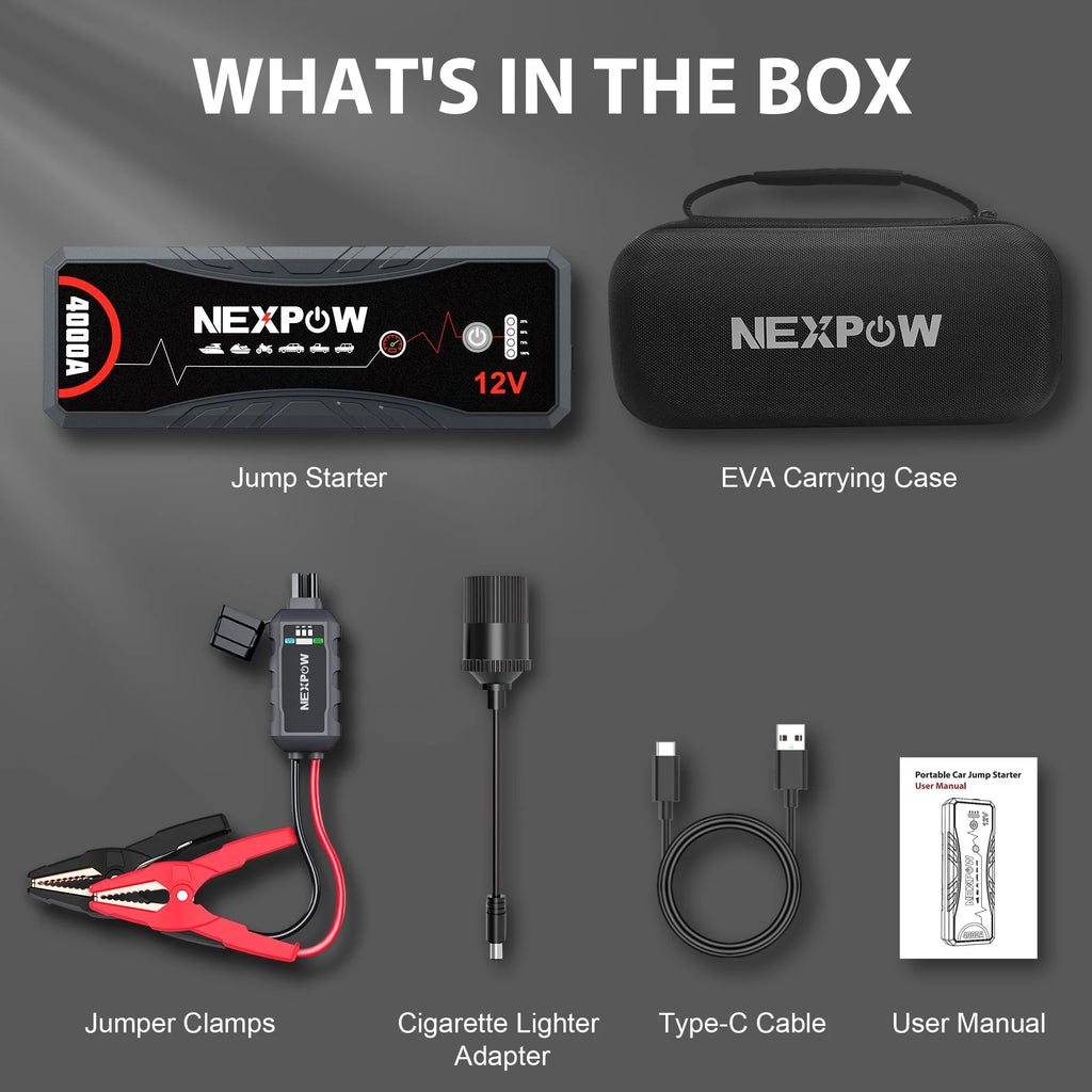 4000A Peak 24000mAh 12V Portable Jump Starter with LED Light B382534