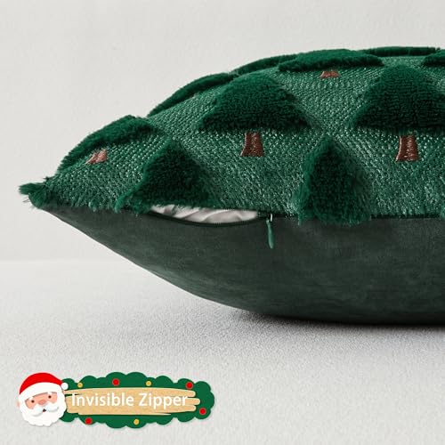 Dark Green 18x18 Inch Set of 2 Plush Faux Fur Throw Pillow Covers B95410