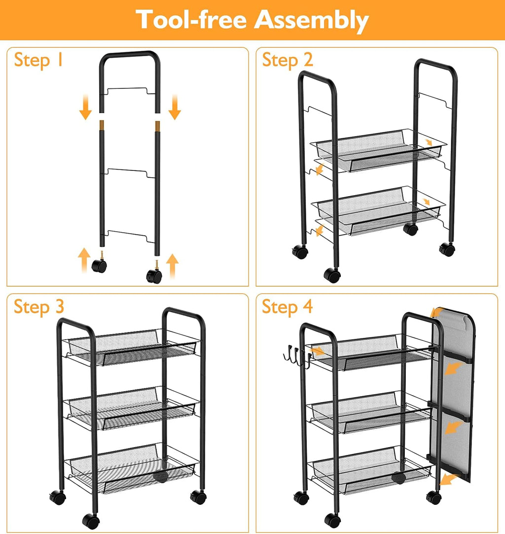 3-Tier Rolling Utility Cart with Storage Bag L69730