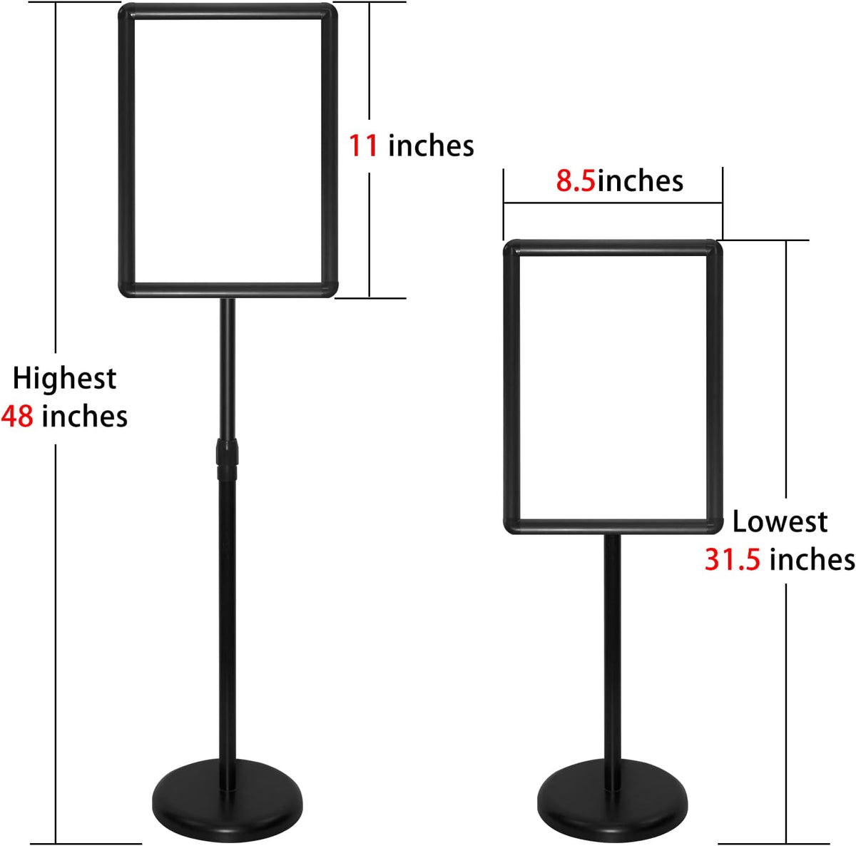 Adjustable Aluminum Snap Open Floor Sign Stand 8.5x11 Inches Black 6 Pack M103