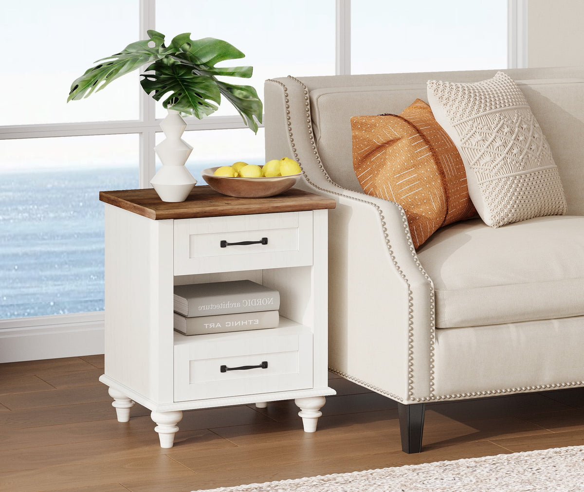 White Set of 2 Wooden Nightstand with 2 Drawers B92869