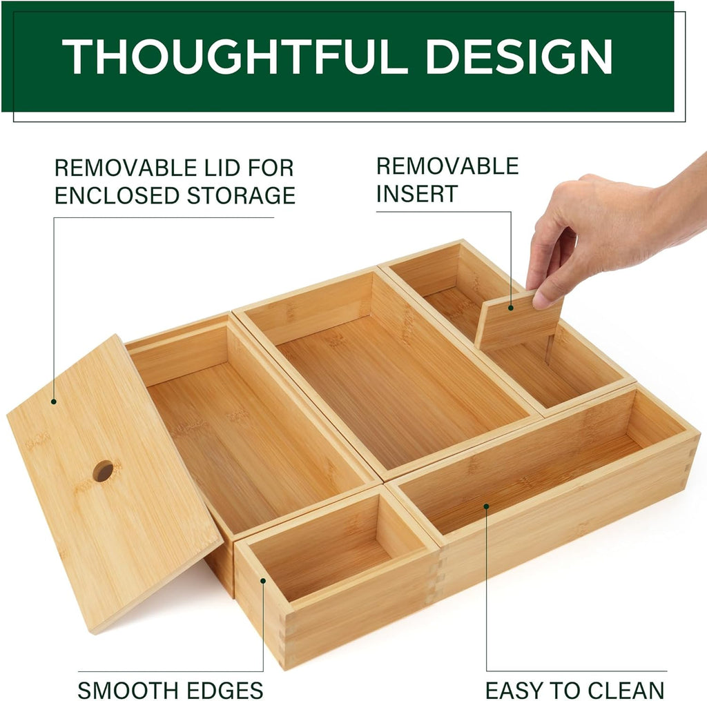 5 Pcs Bamboo Drawer Organizer Set X794068