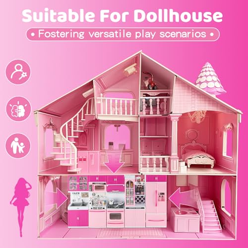 64 PCS Pink Kitchen Toys with Lights Sounds Doll Playset E742