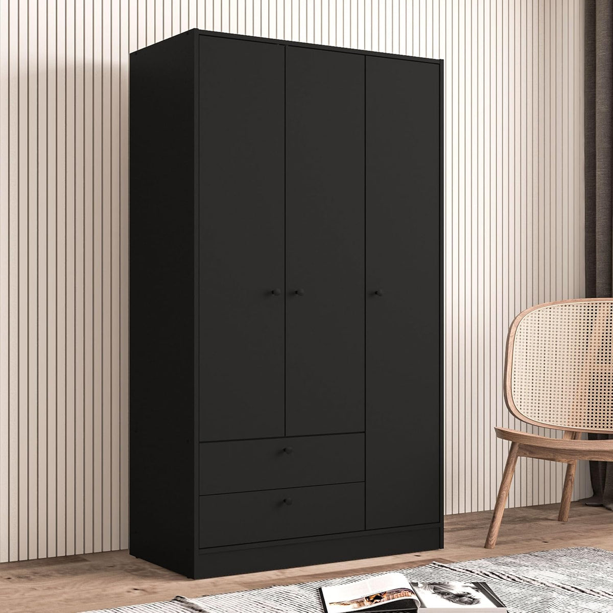 Black 3-Door 2-Drawer Wardrobe D26506