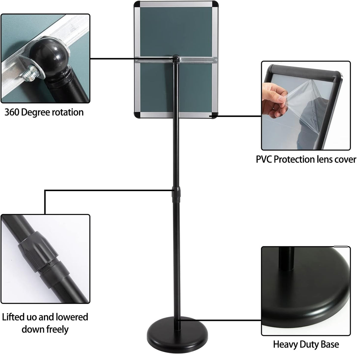 Adjustable Aluminum Snap Open Floor Sign Stand 8.5x11 Inches Black 6 Pack M103