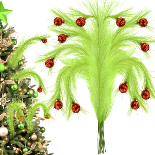 8Pcs Lime Green Fluffy Curly Christmas Tree Picks Decorations with Red Ball V21474