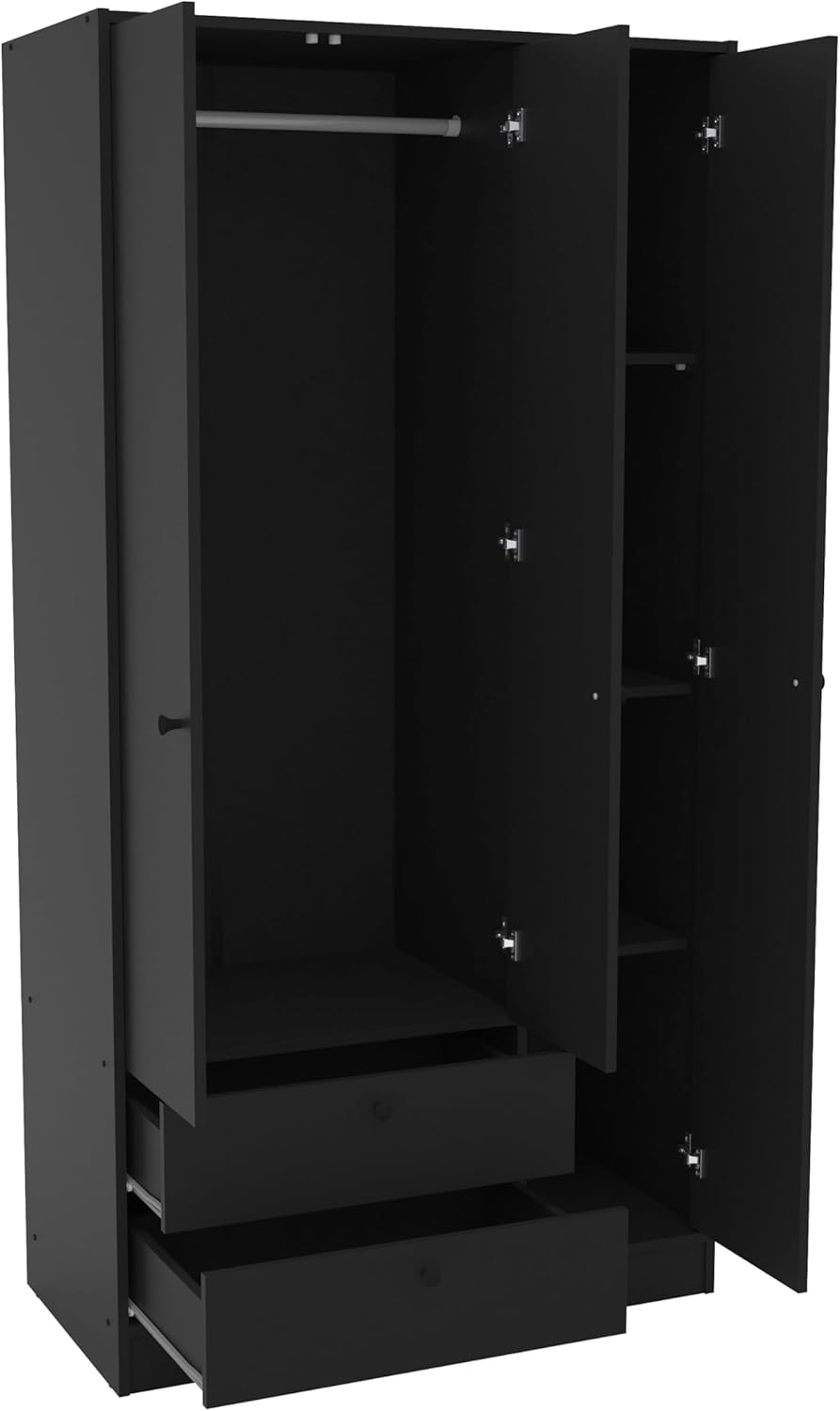 Black 3-Door 2-Drawer Wardrobe D26506