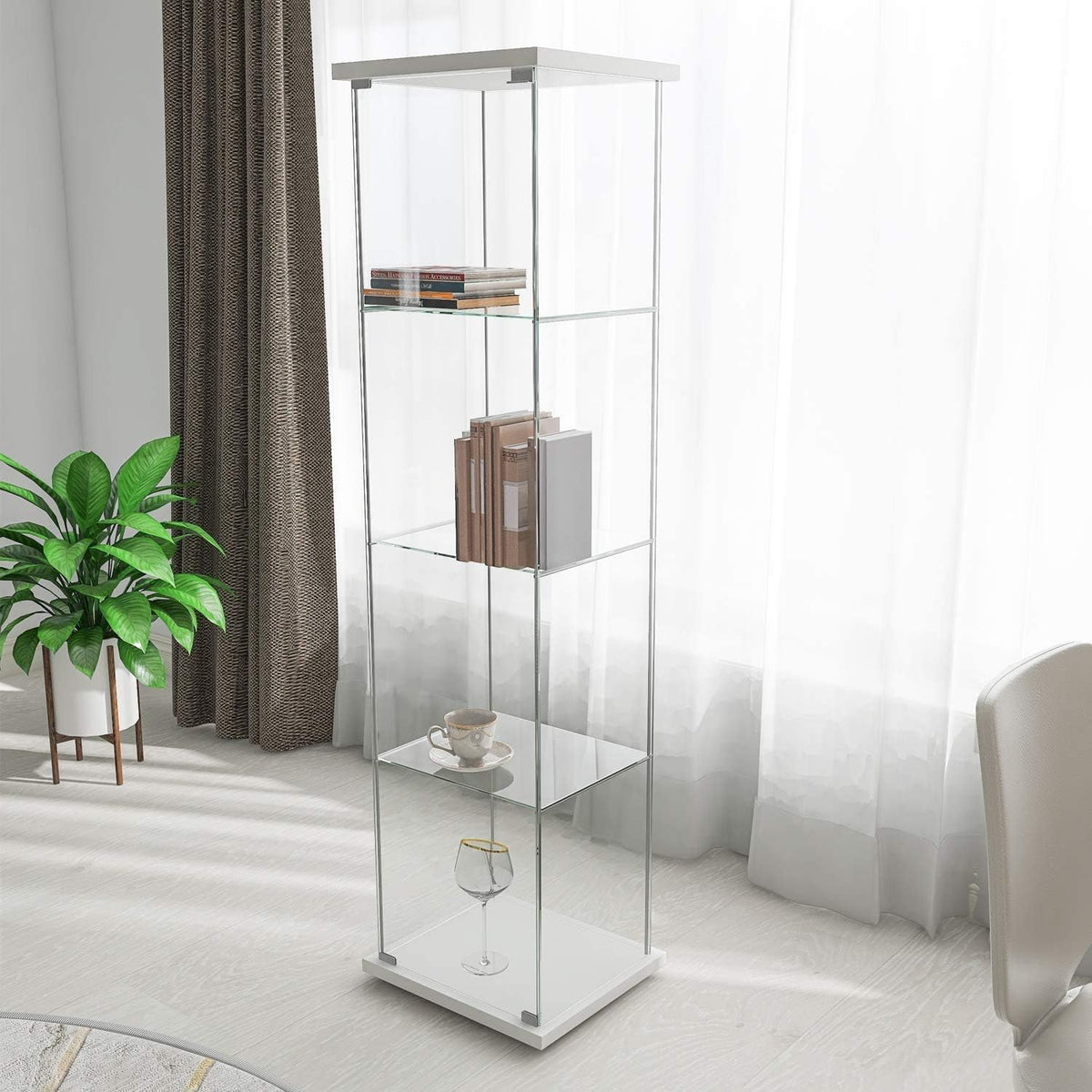 4-Shelf Glass Display Cabinet with Door Z8255
