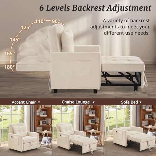 3 in 1 Convertible Sleeper Chair Bed with 2 Pillows and Backrest H5016