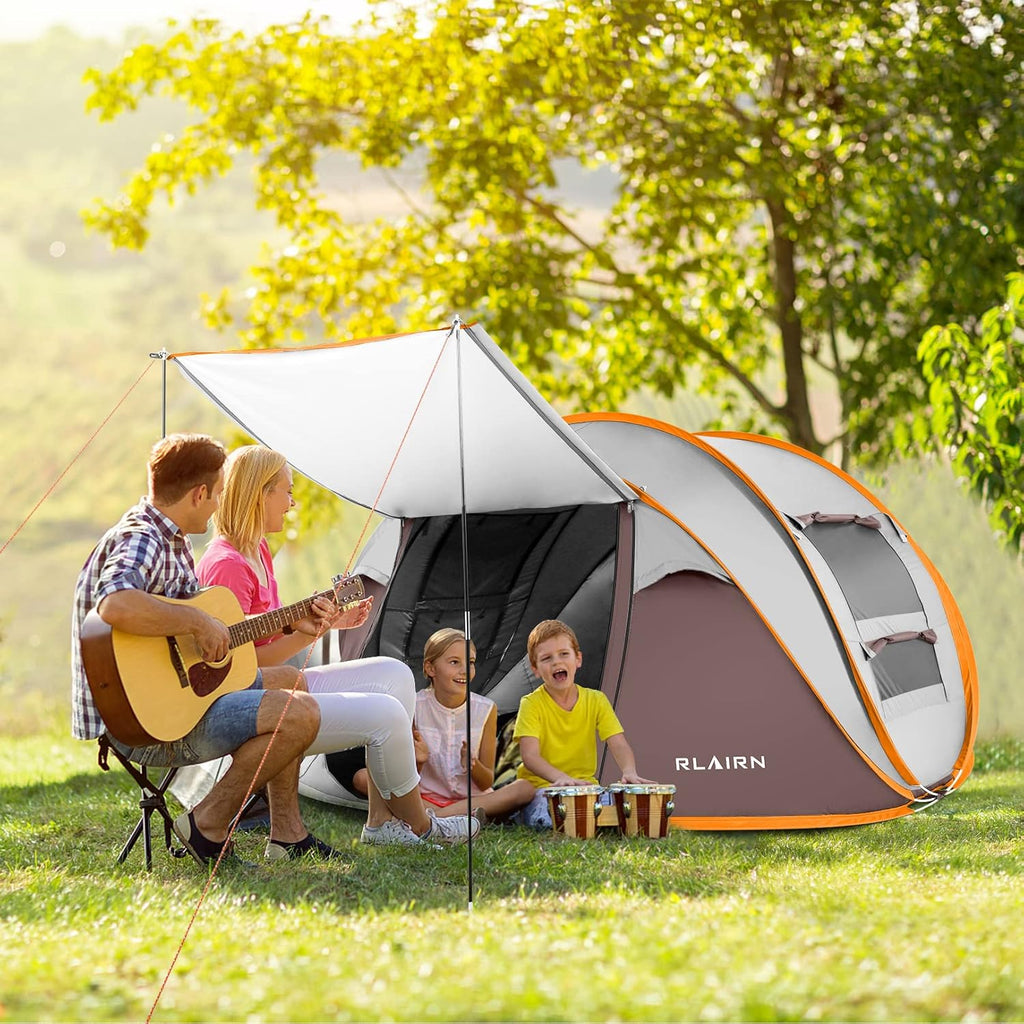 4 Person Pop Up Tent with 2 Mesh Windows & Doors Waterproof Brown H458
