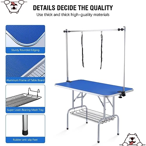 42-inch Foldable Height Adjustable Dog Grooming Table with Arm Noose and Mesh Tray Y977435