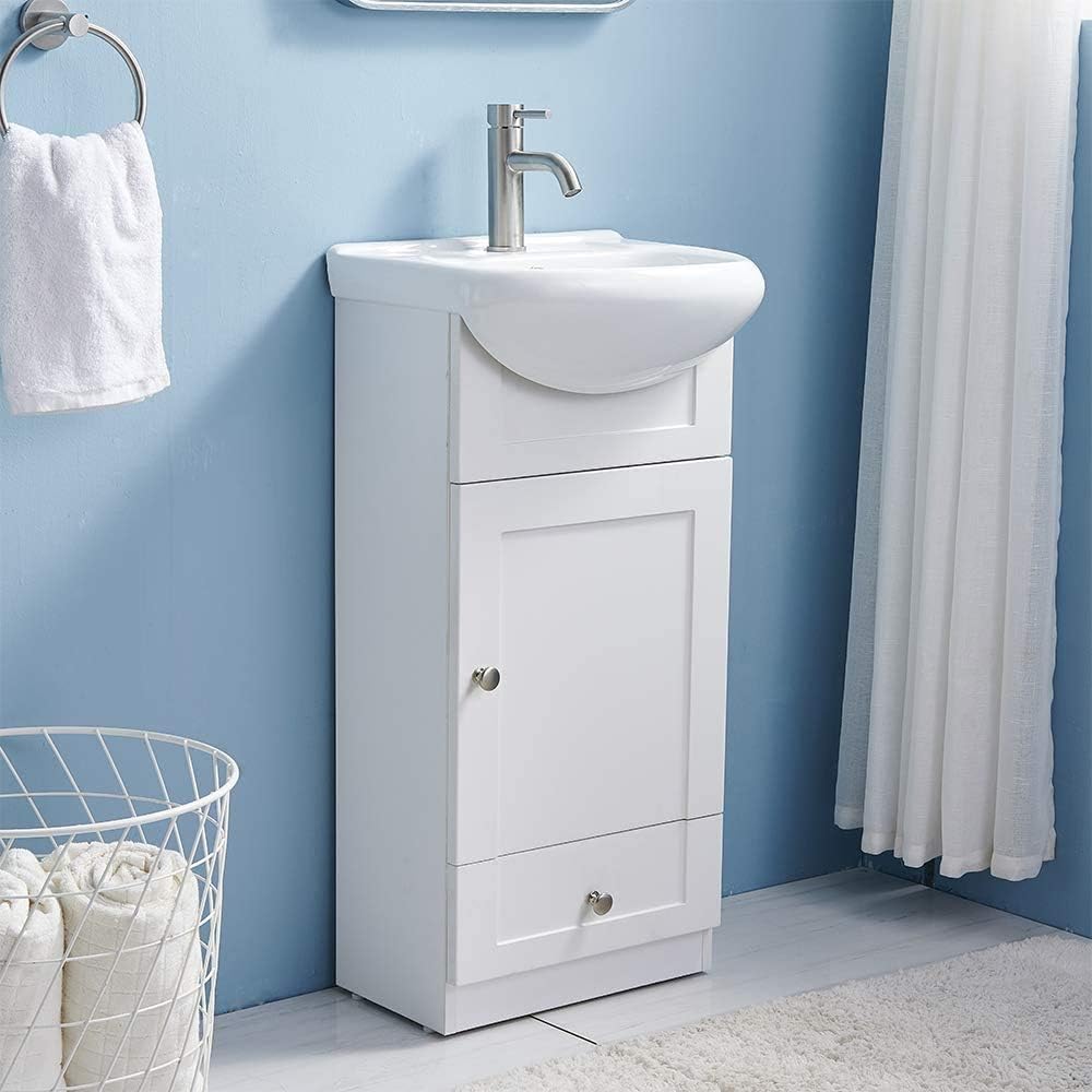 18" White Bathroom Vanity with Sink and 1 Door 1 Drawer W84993