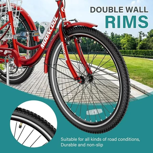 Adult Tricycles 7 Speed 20/24/26 Inch Three Wheel Bike Cruiser Trike with Low-Step Through Frame Large Basket Z788628