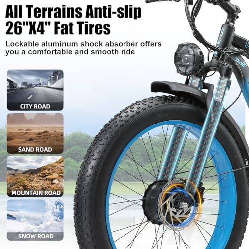 26 Inch Fat Tire Electric Mountain Bike 4000W Peak 48V 23Ah 21 Speed L9168