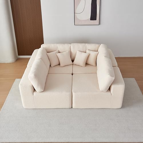 Oversized Modular Sectional Sofa Set, Gray Sherpa Fabric V1568