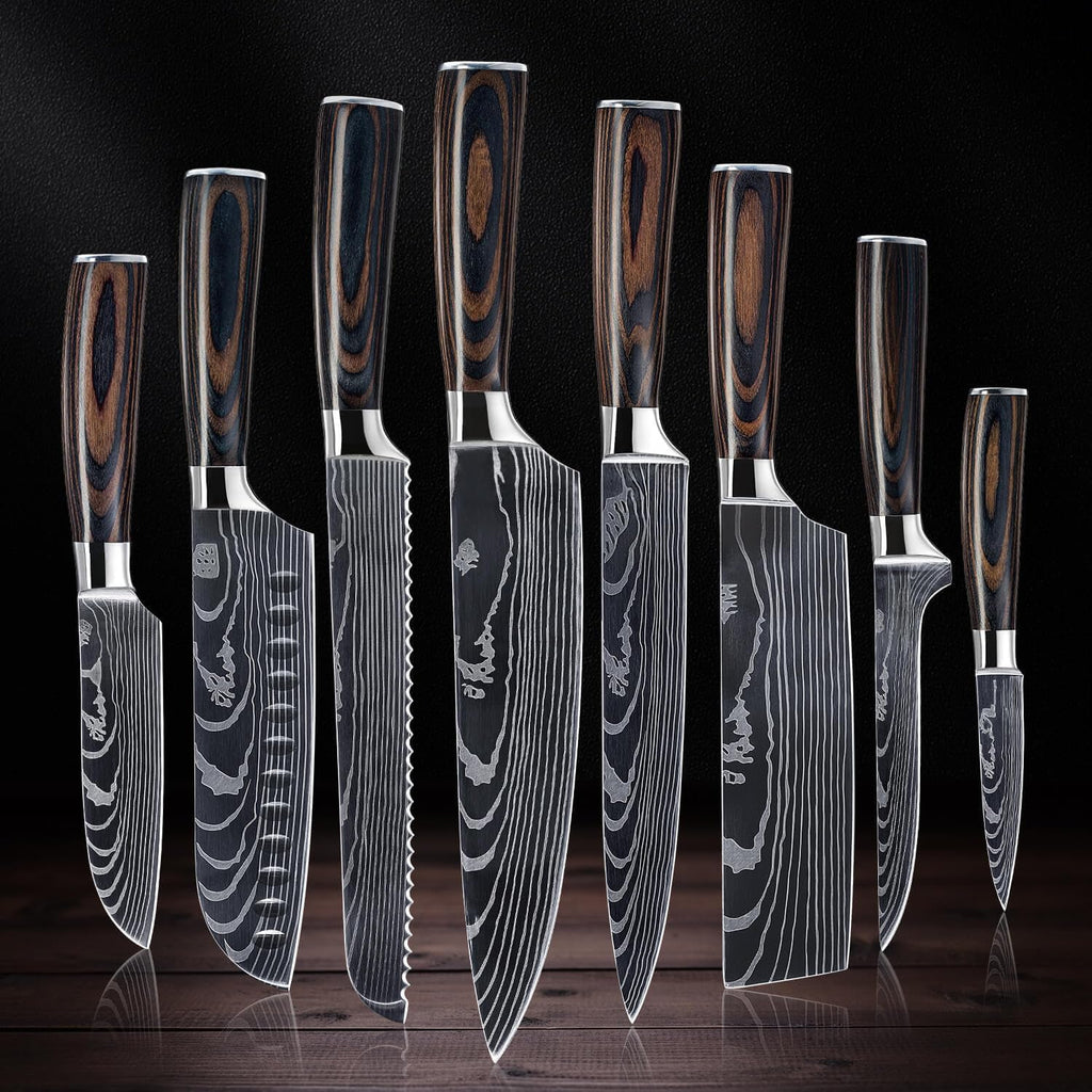 8-piece Japanese Kitchen Knife Set with Damascus Pattern G209