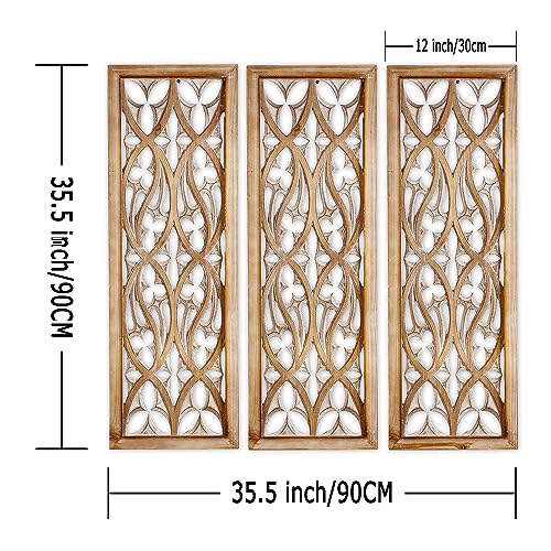 Carved Wood Wall Art Decor, Floral Design Panel, 33.1 x 14.6 inches (2 Panels) J4988