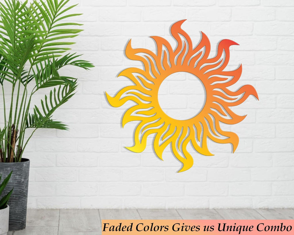 Large Bright Yellow Orange Metal Sunburst Wall Art G6318