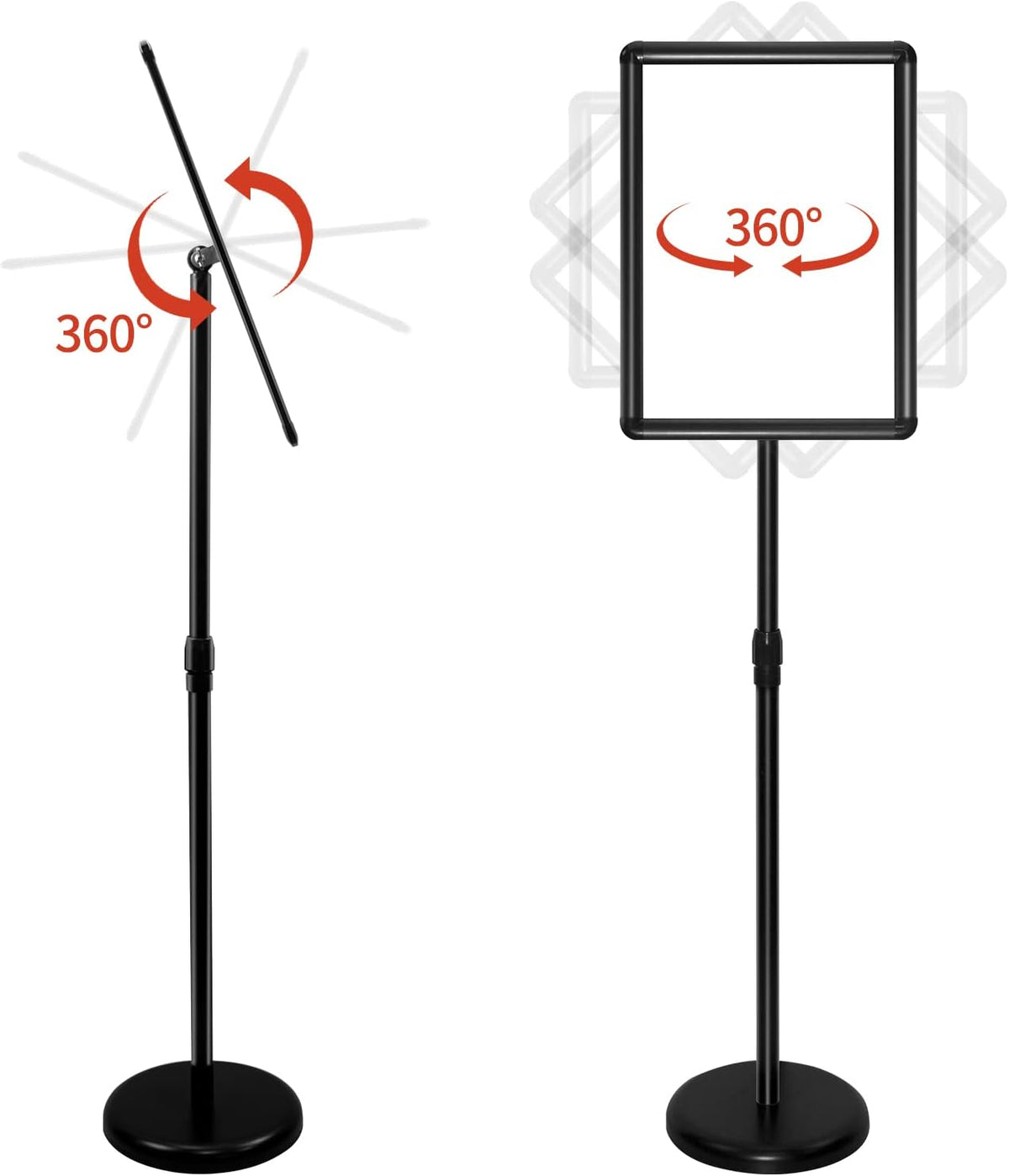 Adjustable Aluminum Snap Open Floor Sign Stand 8.5x11 Inches Black 6 Pack M103