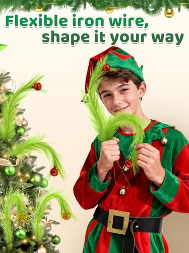8Pcs Lime Green Fluffy Curly Christmas Tree Picks Decorations with Red Ball V21474
